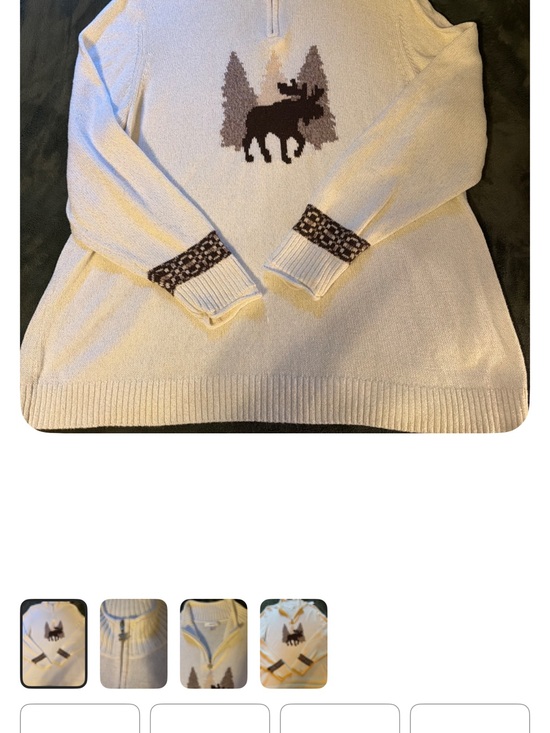 CJ Banks Sweaters - CJ Banks Cream Pullover with Brown Moose and Tree Accents